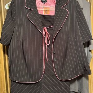Black/Pink Pinstripe suit style skirt combo.